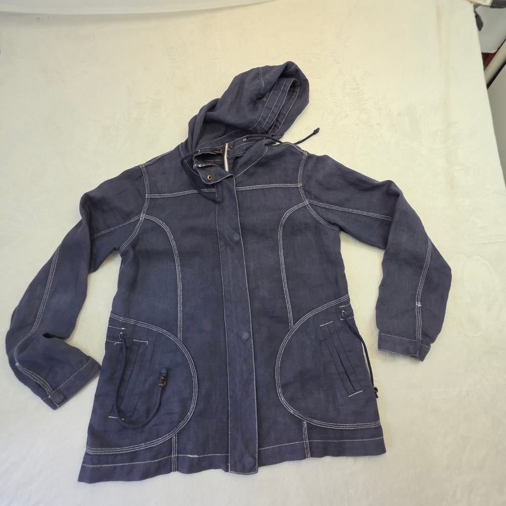 Tommy Bahama Relax Navy Blue 100% Linen Hooded Contrast Stitch Jacket Small - Picture 3 of 13